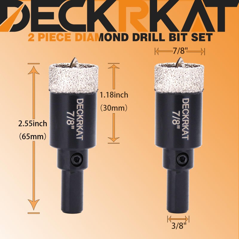 DECKRKAT 7/8 Inch Diamond Hole-Saw Bits with Pilot Drill Bit - 2pc 7/8"" Diamond Tipped Tile Hole Saws with Guiding Bit Accurate Drilling for Porcelain Tile Ceramic Pottery Granite Stone Glass Bottles 22mm - Image 2